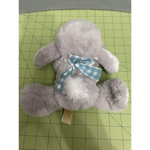Walmart Small 8” Bunny Rabbit Gray Floppy Laying Gingham Bow Embroidered Eyes - Picture 8 of 9